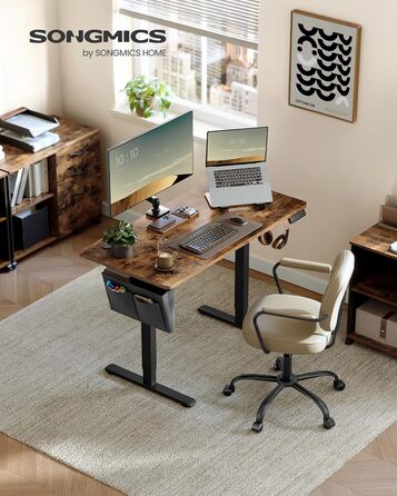 Електричний письмовий стіл SONGMICS з регульованою висотою, 120 x 60 см, регульований стіл, функція пам&39яті для 4 рівнів висоти, для офісу, вінтажний коричневий LSD132K01 120 x 60 см вінтажний коричневий