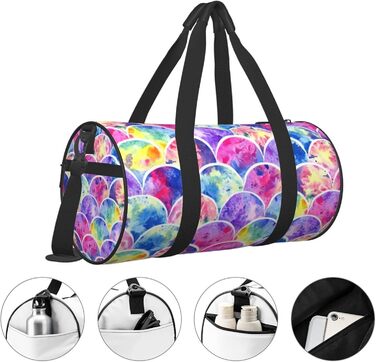 Спортивна сумка-мішок для подорожей, барвистий дизайн Райдуга та принт Русалка, чорний колір, універсальний розмір, дорожня сумка