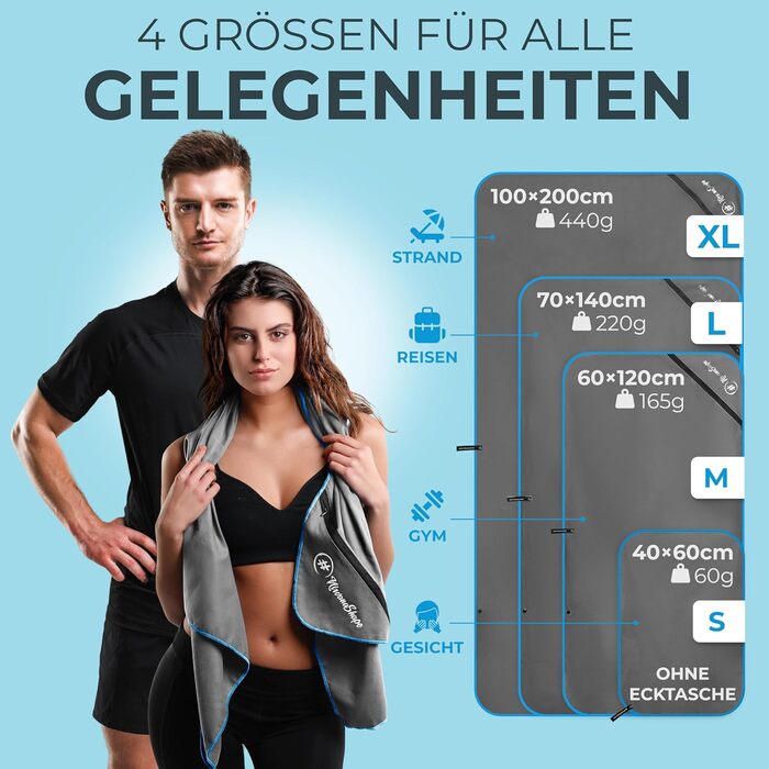 Рушник з мікрофібри NirvanaShape, рушники з мікрофібри легкі, компактні як банний рушник, дорожній рушник, пляжний рушник, спортив