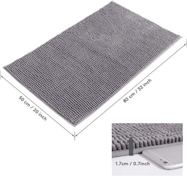 Нековзний килимок для ванної кімнати Lifewit 50x80см Килимок для ванної кімнати з мікрофібри синельного кольору Сірий Сірий 80 x 5