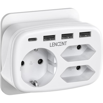 Розетка 7 в 1 адаптер для декількох розеток, 3 відділення подвійний євро і 1 вилка Schuko з 3 USB і USB-C з'єднаннями, подвійна ви