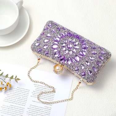 Вечірня сумочка для жінок, блискуче кришталеве клатч з ланцюжком на плече для весілля, вечірки, вихідних, світло-ліловий