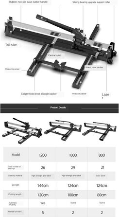 Ручний плиткоріз WLLKIY Ручний плиткоріз, двоколійне лезо для штовхача плитки, високоточний лазерний інструмент для плитки для підлоги (лезо 1000 мм 2 шт. )