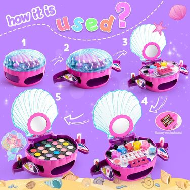 Дитяча іграшка для макіяжу для дівчаток віком 3, 4, 5, 6, 7, 8 та 9 років дитячий салон нігтів подарунок на день народження дівчаток віком 3-9 років дитячий набір для макіяжу з русалкою ідеї подарунків у рожевому кольорі.