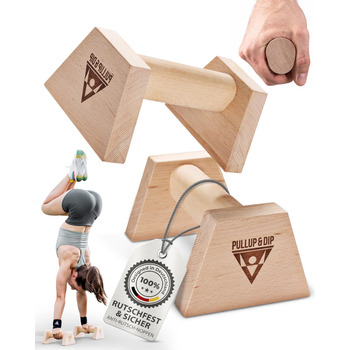 Дерев&39яні ручки для віджимань PULLUP & DIP, включаючи бандажі для зап&39ястя ергономічні ручки для стійки на руках, нековзні перекладини для віджимань, калістеніки, фітнесу та тренування верхньої частини тіла