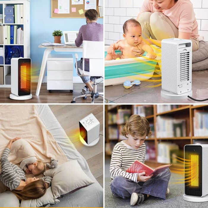 Енергозберігаючий тихий міні-електричний вентилятор-обігрівач Qoosea потужністю 1200 Вт з керамічним нагрівальним елементом, 3 режими, швидке нагрівання 3S, PTC-обігрівач для дому та офісу (білий)