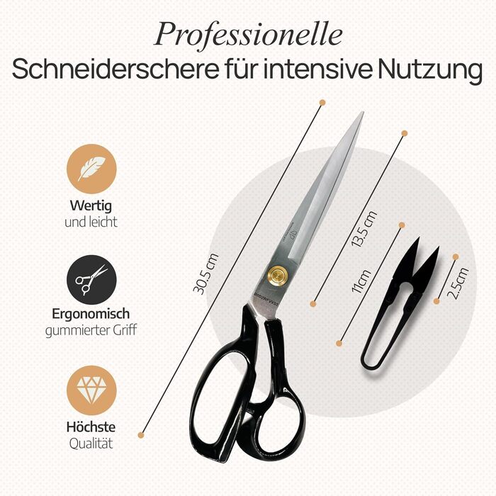 Кравецькі ножиці 30,5 см Надміцні професійні ножиці для тканини з нержавіючої сталі, надзвичайно гострі та ергономічні ідеально підходять для шкіри та товстих тканин з обрізачем ниток та подарунковою коробкою