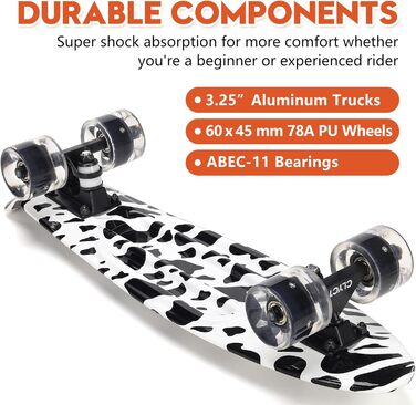 Скейтборд CLYCTIP, 22-дюймовий повноцінний міні-крейсерський скейтборд з різнокольоровими миготливими колесами та підшипниками ABEC-11 для дітей, хлопчиків, дівчаток, початківців, білий-BD