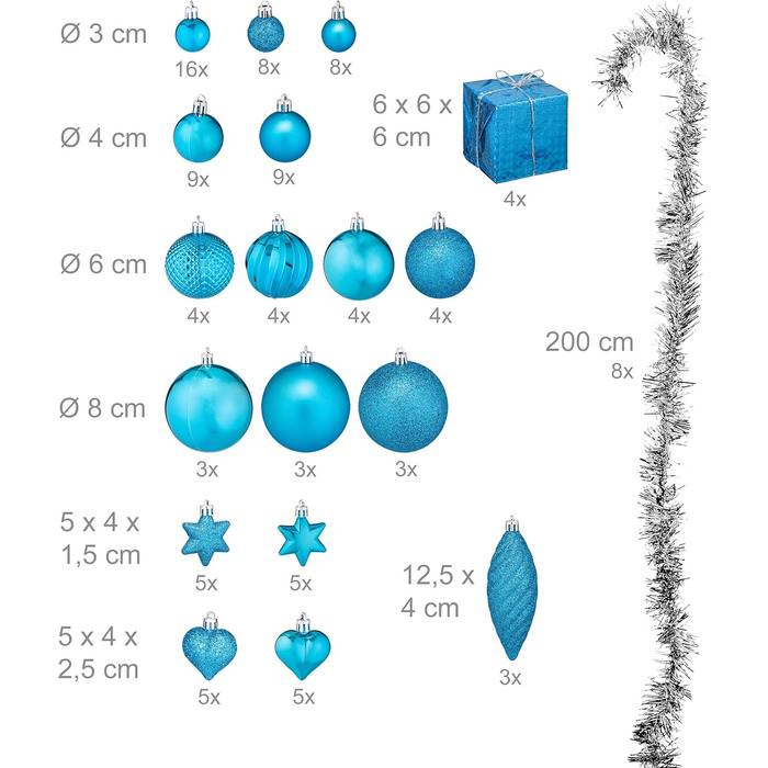 Набір із 110 шт різдвяні кульки сині Relaxdays
