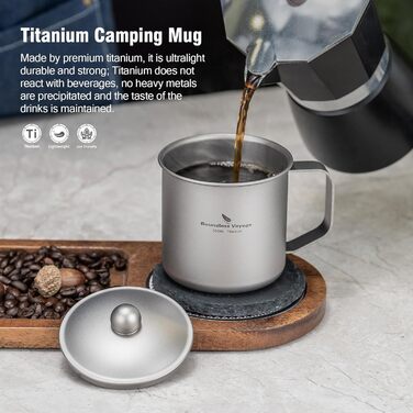 Мл титанова кемпінгова кружка з кришкою, легка дорожня чашка для кави та чаю, портативна, міцна, одношарова кружка для пиття для походів, походів з рюкзаком, пікніків, приготування їжі на свіжому повітрі Ti3023D, 360