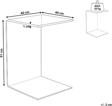 Журнальний столик Beliani, скло, прозорий, C-подібна форма, 40x61 см, сучасний, простий, Lourdes