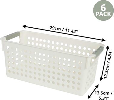 Коробка для зберігання з 6 предметів Пластиковий кошик для зберігання з ручками - Біла кухонна шафа Органайзер Коробка Кошики Пластикова коробка для зберігання Полиця для ванної кімнати Пластикова коробка