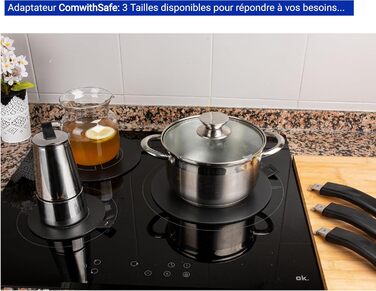 Індукційний адаптер ComwithSafe, 24 см, зі знімною ручкою, ізольований, не змінює колір після використання, нагрівальний колектор з високотемпературним покриттям, чорний - диск індукційного/газового реле