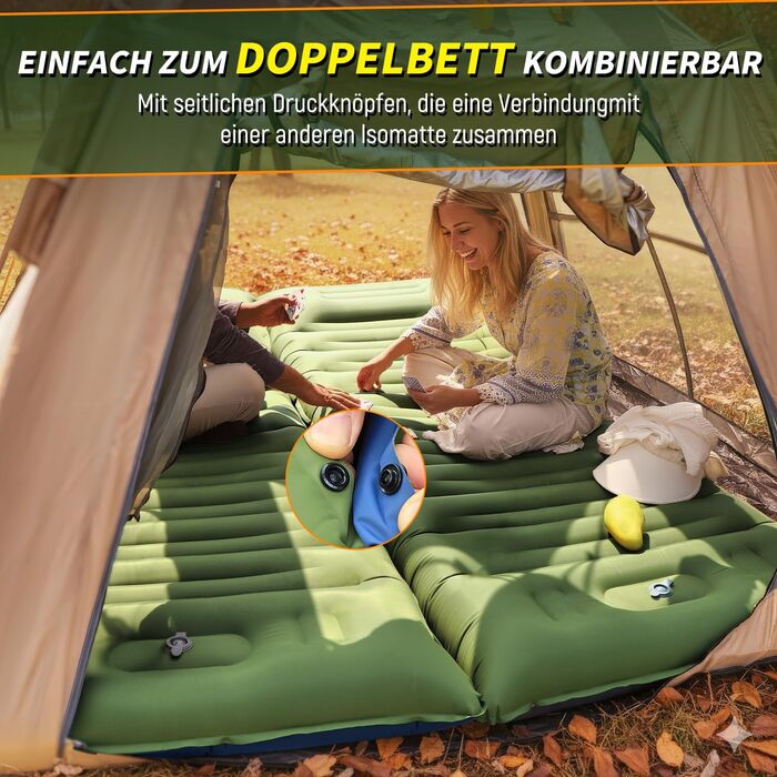 Килимок для сну для кемпінгу, потовщений надувний матрац 12 см для кемпінгу, надувний матрац з ножним насосом та подушкою, надлегкий килимок для сну на відкритому повітрі для походів, пляжу, подорожей, зелений намет