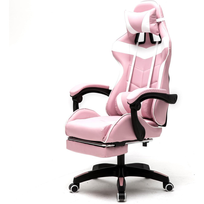 Ігрове крісло VDD Cyclone з підставкою для ніг - Офісне крісло - Гоночне ігрове крісло - Рожево-біле