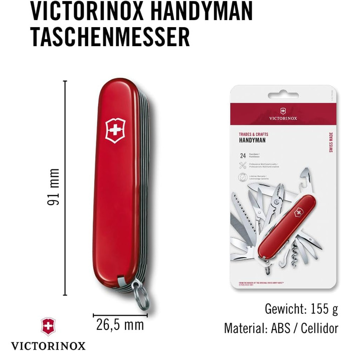Швейцарський армійський ніж Victorinox Handyman, мультиінструмент, 24 функції, лезо, штопор, консервний ніж (один)