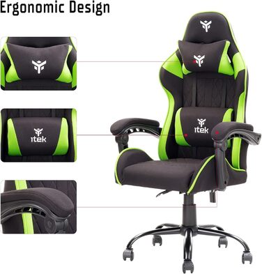 Ігрове крісло Itek Rhombus FF10, тканина, чорно-зелений, стандартний чорно-зелений. СТАНДАРТНИЙ