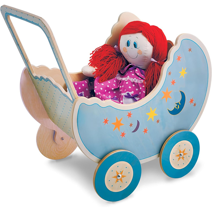 Коляска для ляльок Dida - Luna Виготовлена з дерева, коляска для великих ляльок до 50 см Ідеально підходить для рольових ігор для