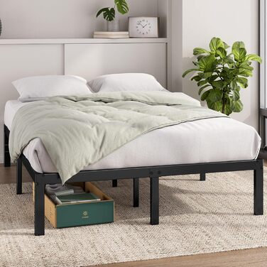 Каркас ліжка Zinus Elias 140x200 см - Металеве ліжко 140x200 з металевою рейковою основою - Платформа заввишки 36 см з простором під нею - Не потрібна пружинна основа - Легке складання - Чорний