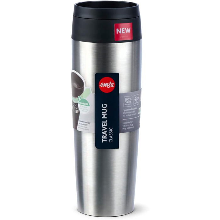 Дорожня кружка Класична ізольована кружка 0,5 літра, нова зручна кришка, що закручується, нержавіюча сталь, зберігає напої гарячими 6 годин і холодними 12 годин, 100 герметична, можна мити в посудомийній машині, отвір для пиття на 360, нержавіюча сталь, 2