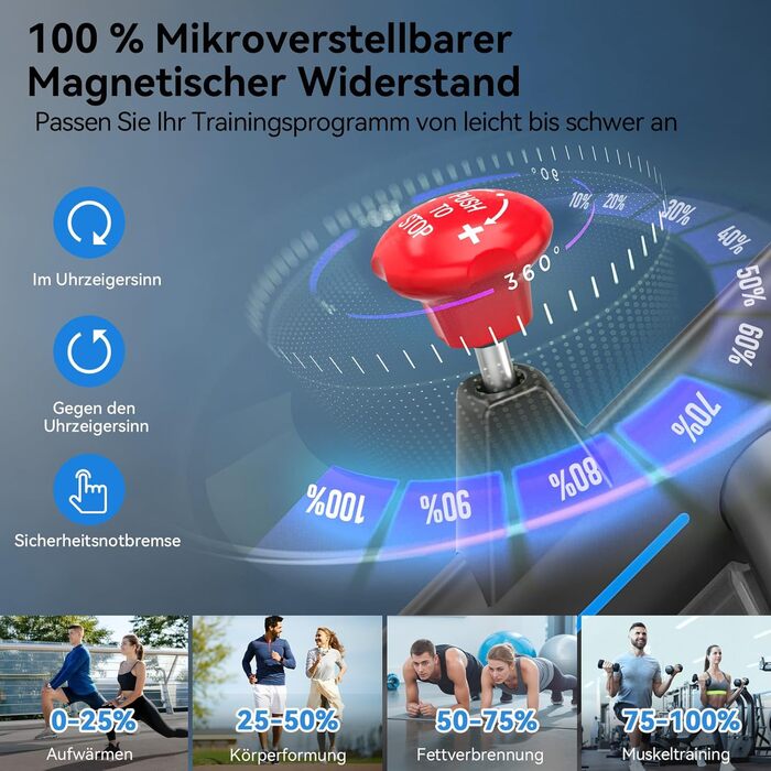 Велотренажер Wenoker із застосунком, тихий ергометр для дому з магнітним опором, спінінговий велотренажер для кардіотренувань вдома, чорний/синій