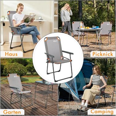 Крісло для кемпінгу Portal, складне, кемпінгове крісло, вантажопідйомність до 100 кг, легке, рибальське крісло, пляжне крісло, складне, висока спинка для садового фестивалю на свіжому повітрі, помаранчеве, сіре, сіро-помаранчеве