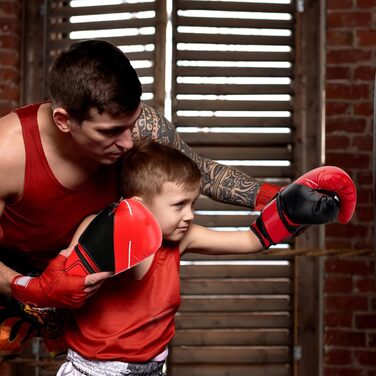 Набір для тренувань у боксі, 1 пара боксерських рукавичок 6 унцій та 1 пара лапок для муай-тай, накладки на руки з поліуретану, боксерські лапи, боксерські лапи, набір боксерських рукавичок для дітей, боксерське спорядження для кікбоксингу