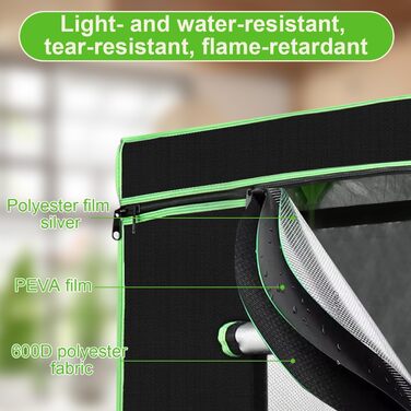 Гроубокс 80x80x180 см для вирощування рослин вдома. Світлонепроникний та водонепроникний, чорно-зелений.