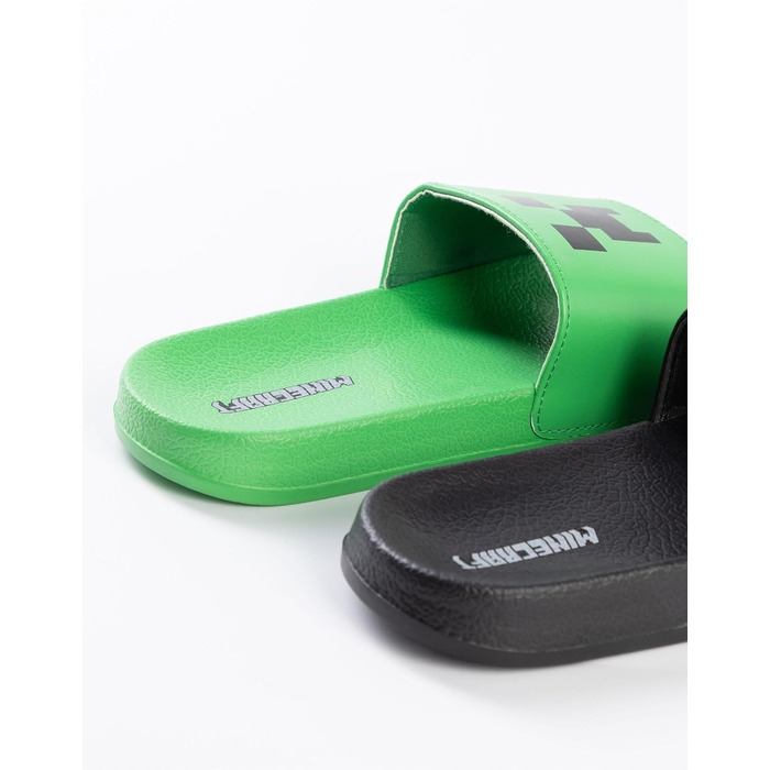 Слайдери Minecraft Creeper та TNT зеленого та чорного кольорів Повсякденне взуття для хлопчиків Набір із 2 слайдерів з обличчям Кріпера та ігровим елементом TNT, мерч, 31 EU