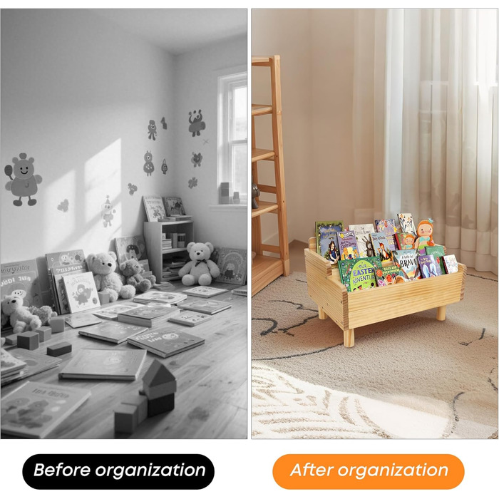 Дитяча книжкова полиця, маленька книжкова полиця Монтессорі для малюків, полиця для зберігання дитячих книг з роздільником, дерев&39яна підставка для книг для ігрової кімнати, дитячої кімнати, класної кімнати, натуральна сосна