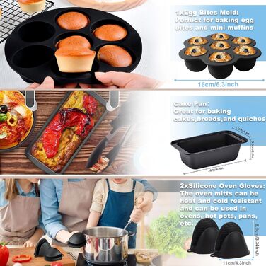 Аксесуари для фритюрниці Аксесуари для фритюрниці Ninja Dual AF300EU AF400EU & Most 3.7 Qt 4.2 Qt і більше, 8 шт. із силіконовою вставкою та решітками аерофритюрниці, форма яйця тощо Чорний2