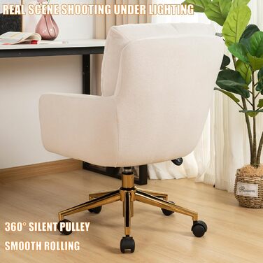 Офісне крісло з м&39якої оксамитової тканини, обертове на 360 крісло з колесами, крісло з регульованою висотою з металевими ніжками та подушкою, бежеве офісне крісло