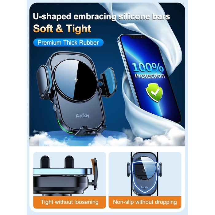 Автомобільний тримач мобільного телефону Auckly 15 Вт з функцією зарядки, автоматичне затискання на 270, автомобільний бездротовий