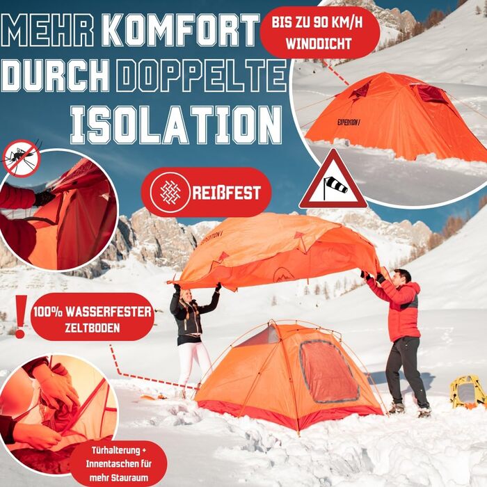 Намети GOALPINE для 1 та 2 дорослих Водонепроникність 4000 мм Маленький розмір у упаковці Для піших прогулянок, альпінізму та велотуризму Ультралегкі 3-4 сезони Швидке встановлення 2P EXPEDITION I - Помаранчеві