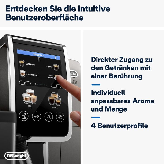 Кавомашина De'Longhi Dinamica Plus автоматична, 24 напої, Titanium