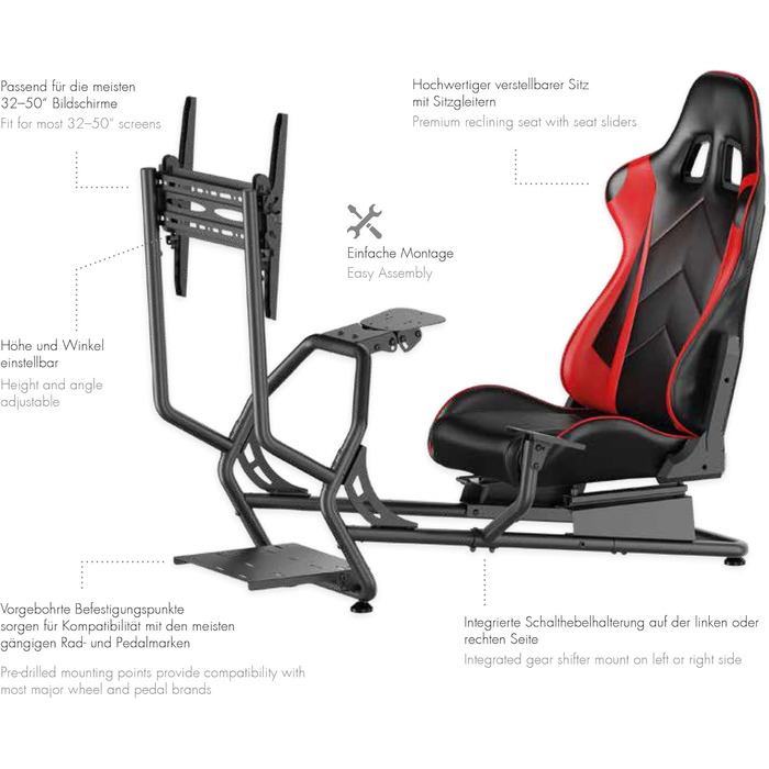 Кокпіт/крісло для гоночного симулятора з кріпленням для моніторів 3755 дюймів, чорний, 0065 -