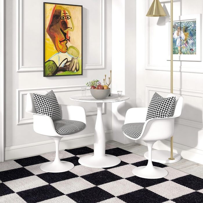 Обідній стіл HOMCOM 70 x 70 см Круглий кухонний стіл для 4 осіб Обідній стіл з мармуровим виглядом, ніжка-п&39єдестал, журнальний столик Сучасний стіл для кухні, їдальні та вітальні Білий