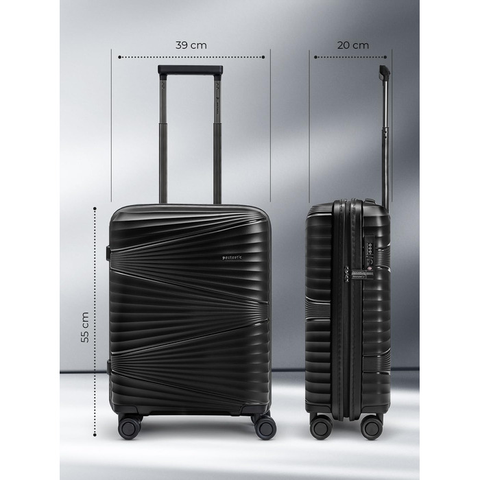 Ультралегка валіза для ручної поклажі з твердою оболонкою Маленький візок для ручної поклажі 39 x 20 x 55 см 41 літр Поліпропілен та TSA лише 2,25 кг (Колекція 02) Чорна металева валіза S (55 см)