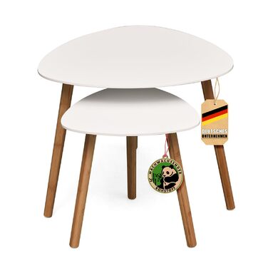 Комплект із 2 журнальних столиків Floordirekt білого кольору, дерев&39яні приставні столики, круглі столики для вітальні, журнальні столики для невеликого дивана в сучасному дизайні (Орегон)