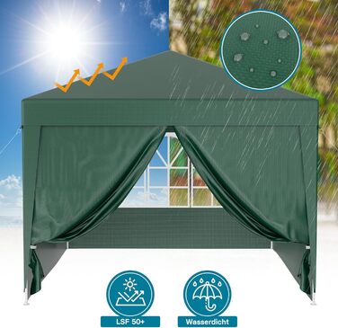 Павільйон Wiltec 3 x 3 м зеленого кольору з УФ-захистом 50, садовий павільйон зі знімними бортами, намет для вечірок з вікнами, наприклад, для тераси та фестивалю