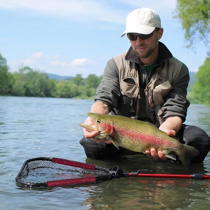 Телескопічна рибальська сітка Goture з плаваючою конструкцією NBR, складний підсак з гумованою ПВХ сіткою, висувна ручка 42,5-112 см для форелі, окуня, щуки, червоної