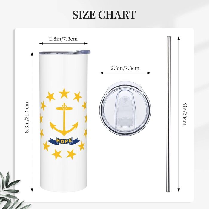 Кухоль із прямою трубочкою, дизайн прапор штату Род-Айленд, друкований, дорожній кухоль, підходить для кемпінгу, офісу та дому, 590 мл