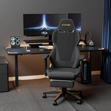 Ергономічне ігрове крісло з підставкою для ніг, тканинний чохол для дорослих, офісне крісло з високою спинкою, ігрове крісло для високих і важких людей з підголівником та поперековою опорою, гоночний стиль, 54x56x132 см