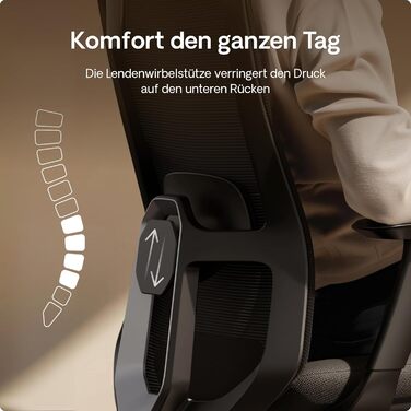 Ергономічне офісне крісло Desktronic з регулюванням висоти Робоче крісло з поперековою опорою, регулюванням висоти, дихаючою тканиною - широке сидіння, SitOne Black