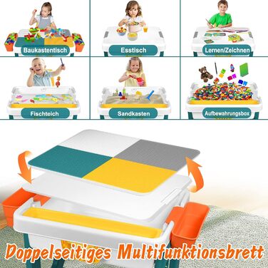 Дитячий набір столу та стільця 5-в-1 Дитячий стіл, стілець, ігровий стіл з 2 стільцями, двостороння стільниця, регульована висота, багатофункціональне місце для зберігання дітей, навчальні, ігрові, дитячі меблі, 63 x 47 x 56 см (блоки не входять до компле