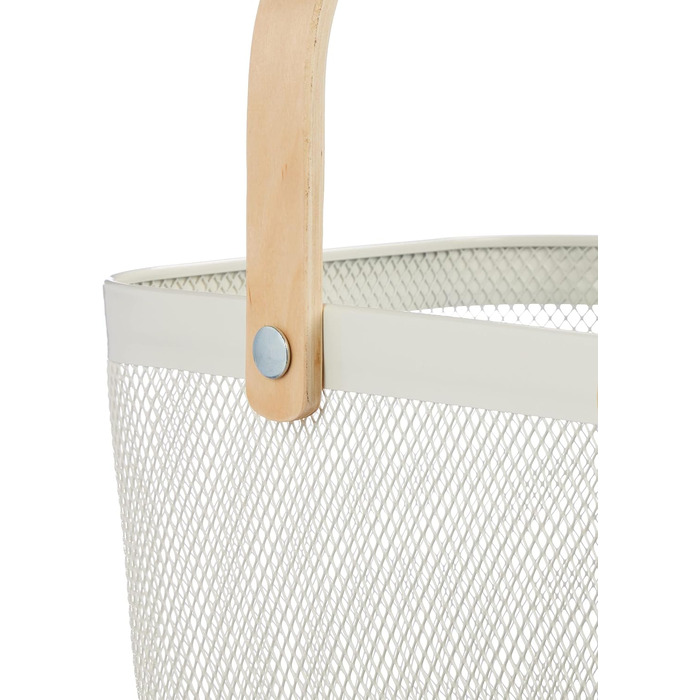 Дротяний кошик Relaxdays з ручкою, квадратний, кошик для зберігання з металу та дерева, кошик для посуду для кухні, ванної кімнати, вітальні, білий