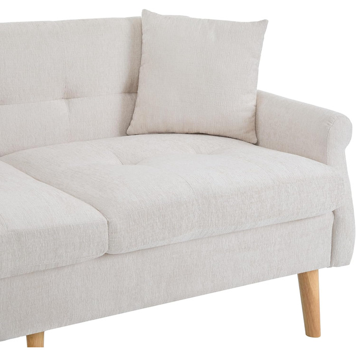 Місний диван Merax, невелика кушетка, 162 см м&39який диван з шенілової тканини, сучасний міні-диван з товстими подушками, ніжки з масиву дерева, двоспальний диван для вітальні/спальні/квартири, бежевий A-бежевий, 2-