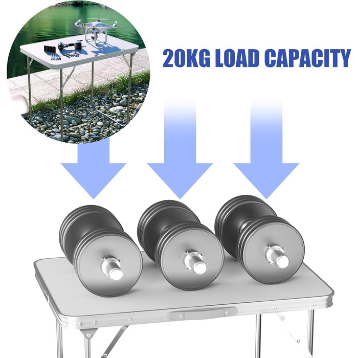 Стіл для кемпінгу зі сталі, розкладний стіл, легкий портативний садовий стіл для пікніків, риболовлі, барбекю, пляжу, вечірок, компактний розкладний стіл, 80 см x 60 см x 69 см (білий) 80 x 60 см