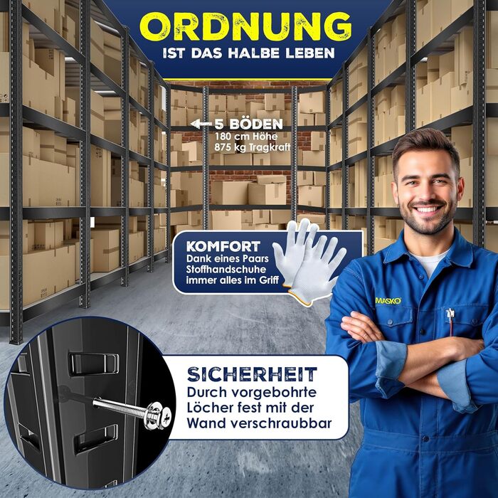 Комплект металевих стелажів MASKO з 3 предметів 1 кутова полиця та 2 стелажі, по 15 полиць кожен Полиця з МДФ панелей, вантажопідйомність 2625 кг, полиця для майстерні, полиця для підвалу, полиця для гаража, надміцні стелажі, стелаж без болтів, чорний