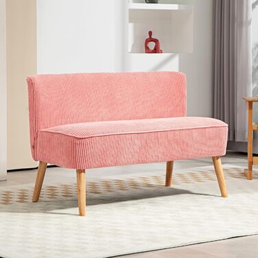 Місний диван HOMCOM, невеликий двомісний диван з вельветовим ефектом, сучасний м&39який диван для вітальні, спальні, невеликого простору, рожевий, 117 x 56,5 x 77 см, 2-